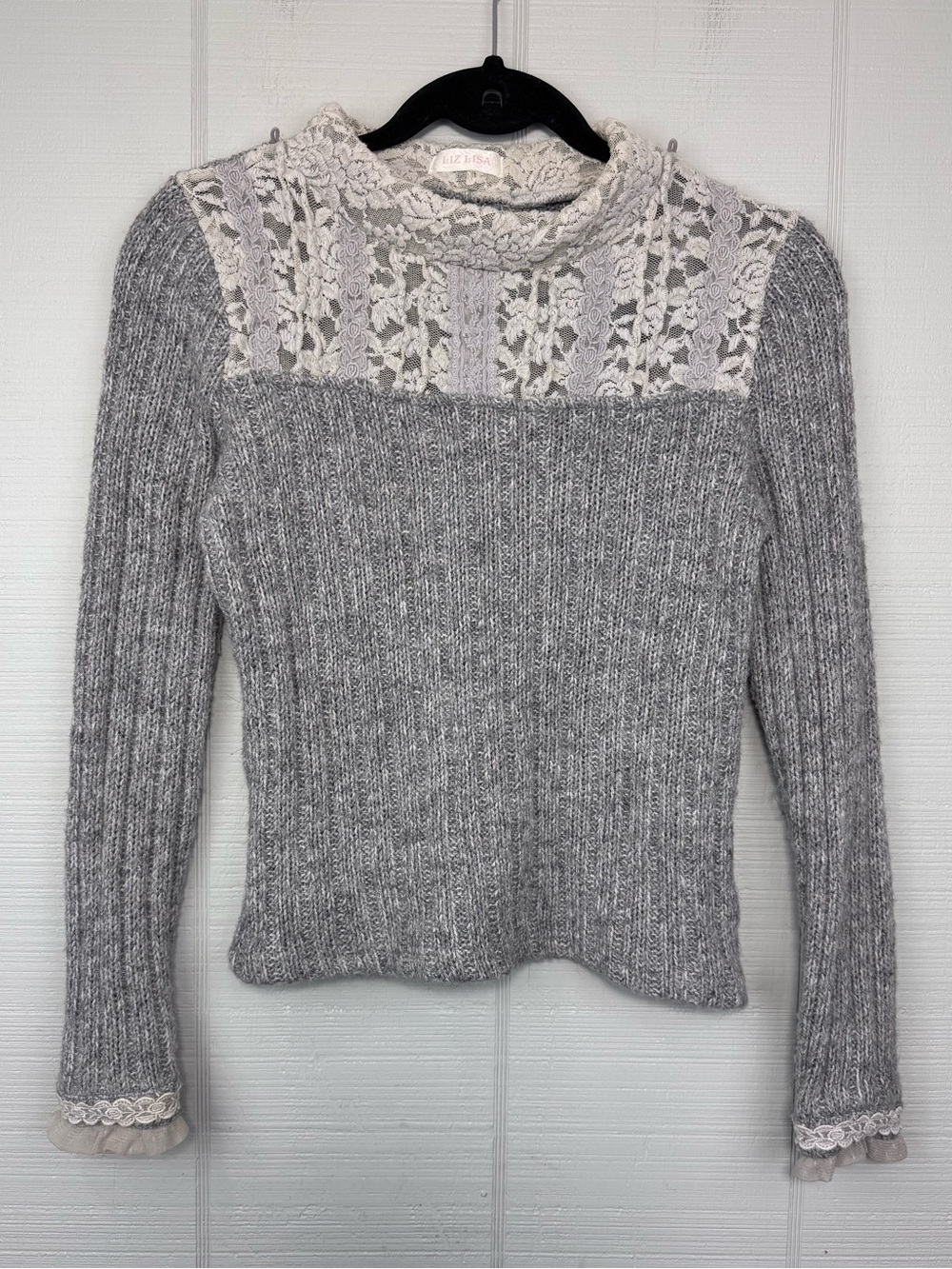 Liz Lisa Gray Sweater Floral Lace Ruffle Bow Coquette Japan Kawaii J-Fashion